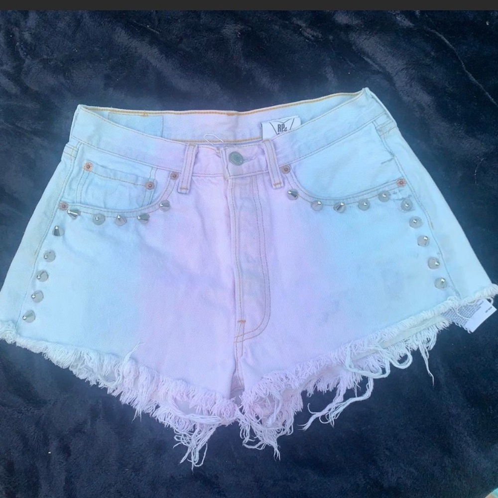 Levi's White Frayed Denim Shorts with Studs